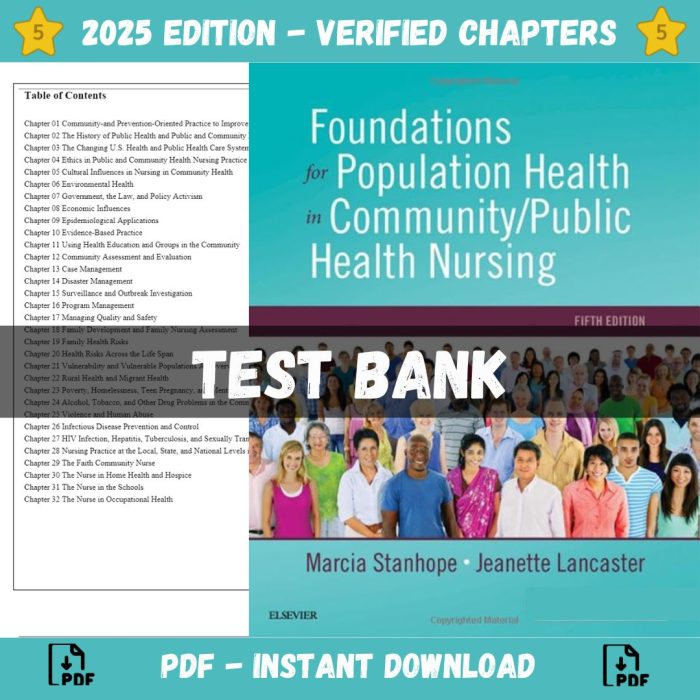 Test Bank – Foundations for Population Health in CommunityPublic Health Nursing, Stanhope, 5th Edition (Stanhope, 2018)-Pass Test Bank