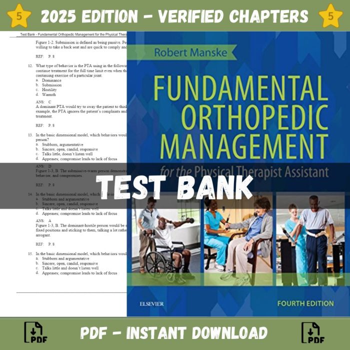 Test Bank – Fundamental Orthopedic Management for the Physical Therapist Assistant, 4th Edition (Manske, 2016)-Pass Test Bank