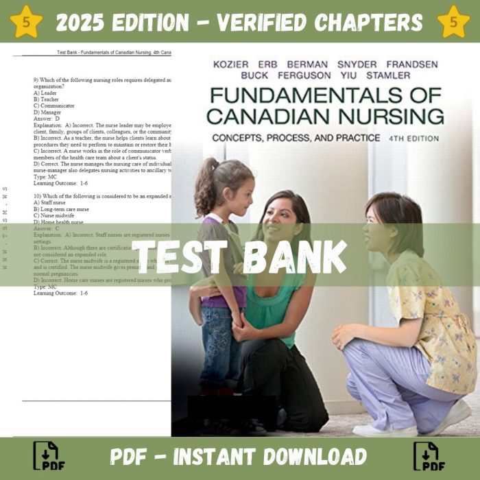 Test Bank – Fundamentals of Canadian Nursing Concepts, Process, and Practice, Kozier, 4th Canadian Edition (Kozier, 2018)-Pass Test Bank