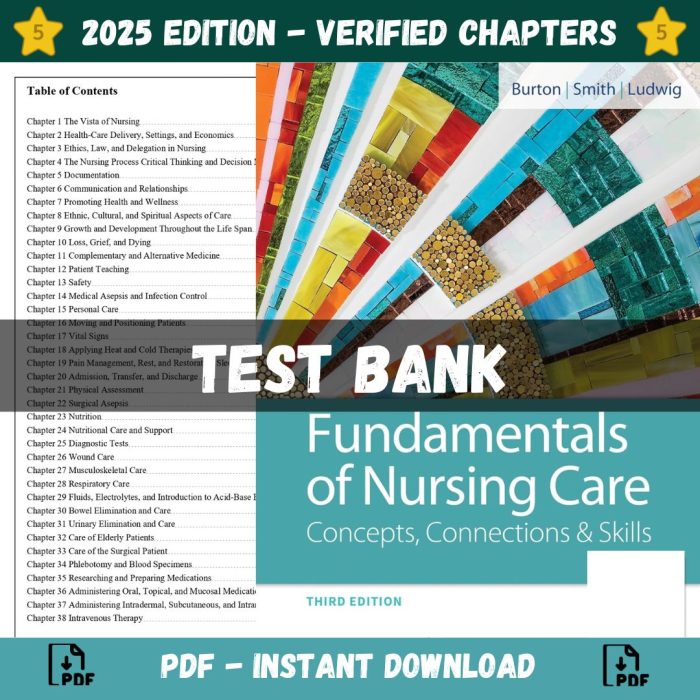 Test Bank – Fundamentals of Nursing Care Concepts, Connections and Skills, 3rd Edition (Burton, 2019)-Pass Test Bank
