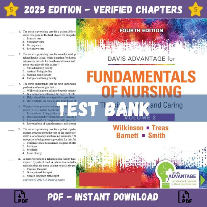 Test Bank – Fundamentals of Nursing-Thinking Doing and Caring, 4th edition (2 Volume Set) (Wilkinson & Treas, 2020)-Pass Test Bank