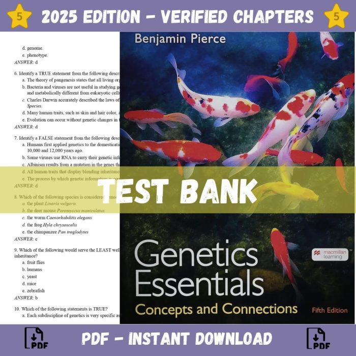 Test Bank – Genetics Essentials-Concepts and Connections, 5th Edition (Pierce, 2022)-Pass Test Bank