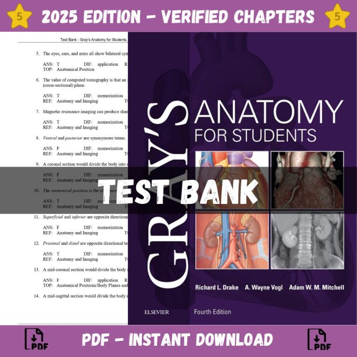 Test Bank – Gray’s Anatomy for Students, 4th Edition (Drake, 2020)-Pass Test Bank