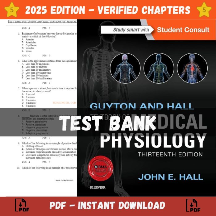 Test Bank – Guyton and Hall Textbook of Medical Physiology, 13th Edition (Hall, 2022)-Pass Test Bank