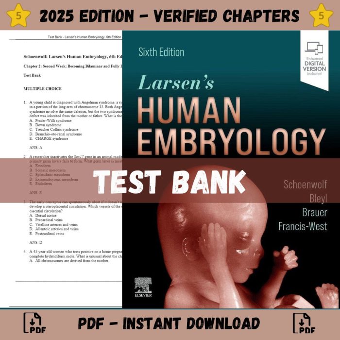 Test Bank – Larsen’s Human Embryology, 6th Edition (Schoenwolf, 2022)-Pass Test Bank