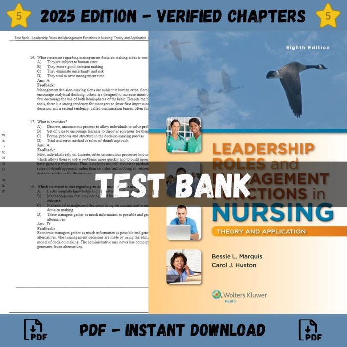 Test Bank – Leadership Roles and Management Functions in Nursing Theory and Application, 8th Edition (Marquis, 2015)-Pass Test Bank