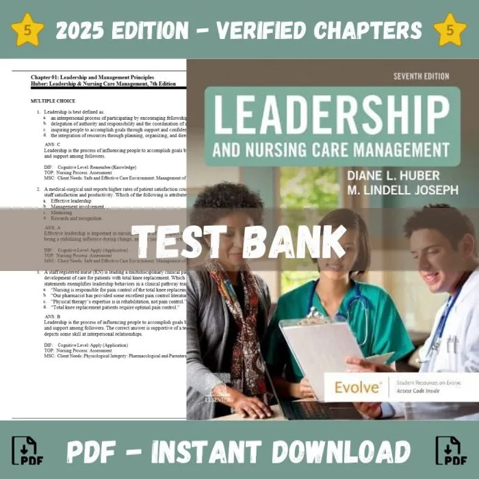 Test Bank – Leadership and Nursing Care Management, 7th Edition (Diane Huber, 2024)-Pass Test Bank
