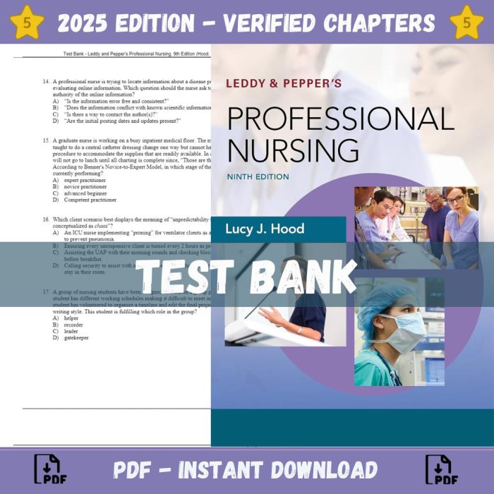 Test Bank – Leddy and Pepper’s Professional Nursing, 9th Edition (Hood, 2018)-Pass Test Bank
