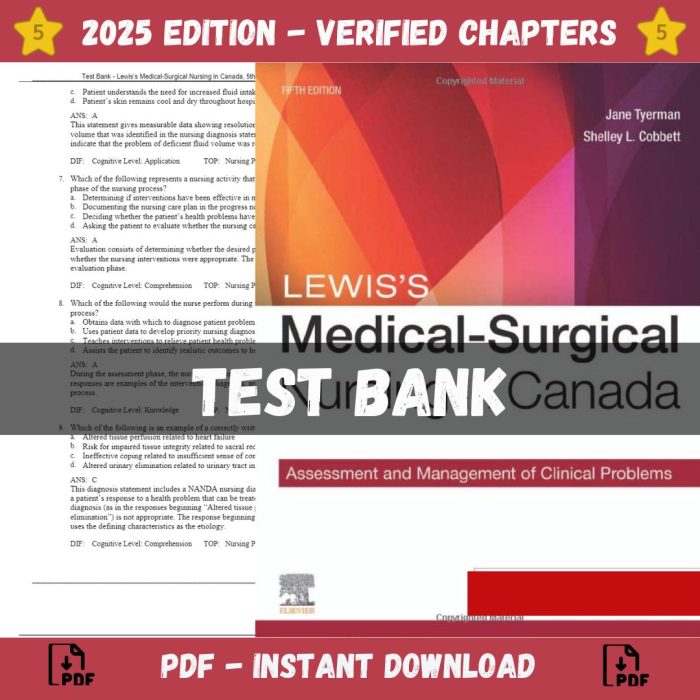 Test Bank – Lewis’s Medical-Surgical Nursing in Canada, 5th Edition (Tyerman, 2023)-Pass Test Bank