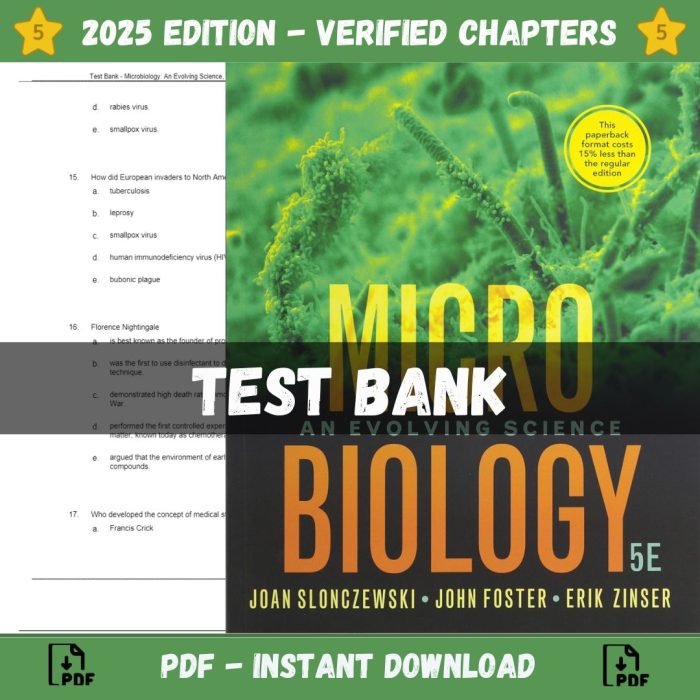Test Bank – Microbiology-An Evolving Science, 5th Edition (Slonczewski, 2021)-Pass Test Bank