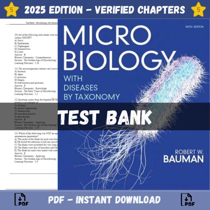 Test Bank – Microbiology with Diseases by Taxonomy, 6th Edition (Bauman, 2020)-Pass Test Bank