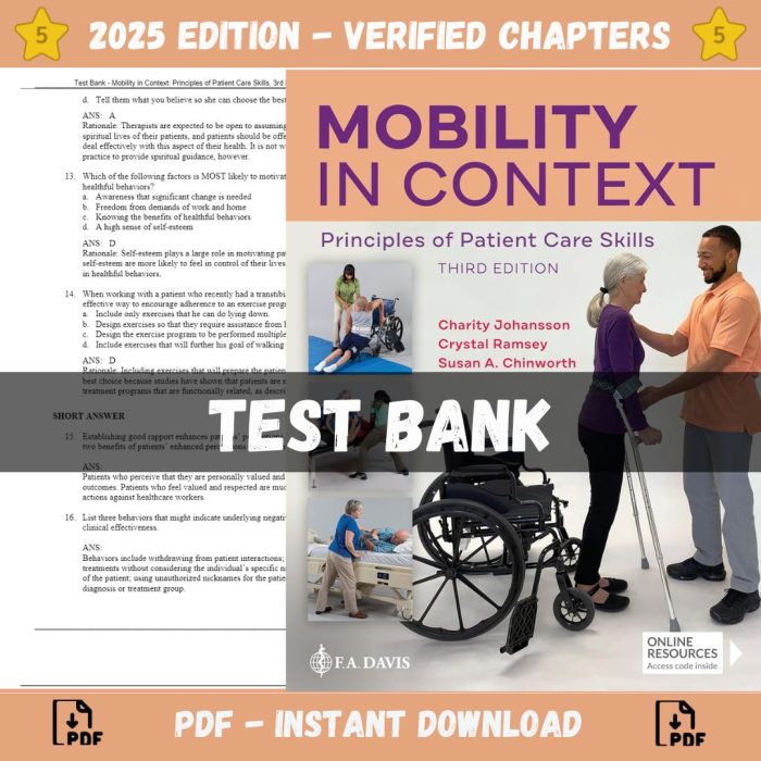 Test Bank – Mobility in Context Principles of Patient Care Skills, 3rd Edition (Johansson, 2023)-Pass Test Bank