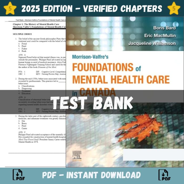 Test Bank – Morrison-Valfre’s Foundations of Mental Health Care in Canada, 1st Edition (Bard, 2022)-Pass Test Bank