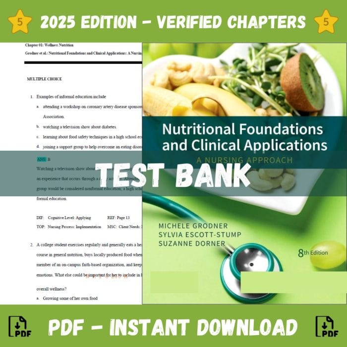 Test Bank – Nutritional Foundations and Clinical Applications: A Nursing Approach, 8th Edition (Michele Grodner, 2021)-Pass Test Bank