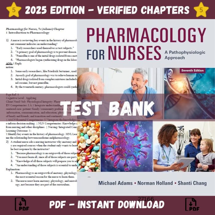 Test Bank – Pharmacology for Nurses A Pathophysiological Approach, 7th Edition (Adams & Holland, 2024)-Pass Test Bank