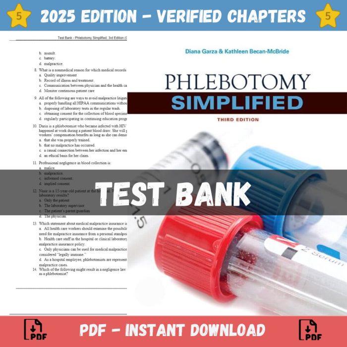 Test Bank – Phlebotomy Simplified, 3rd Edition (Garza, 2019)-Pass Test Bank