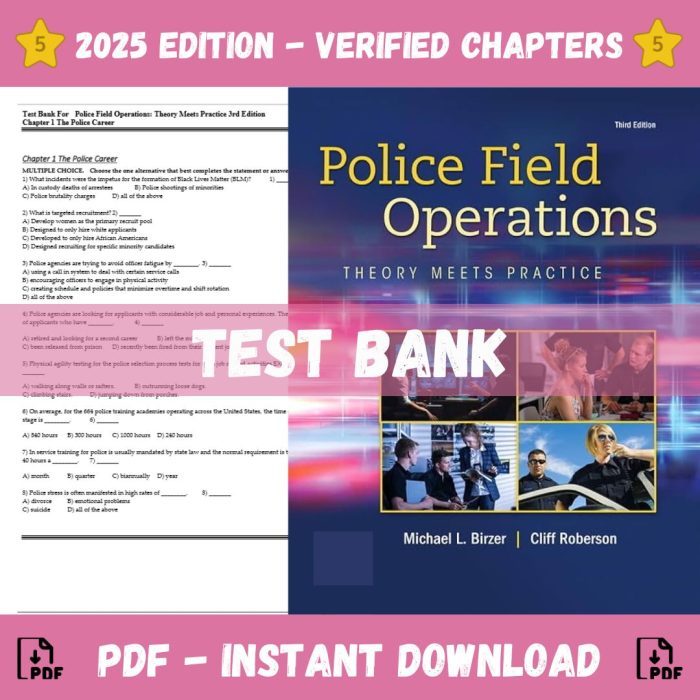 Test Bank – Police Field Operations Theory Meets Practice, 3rd Edition (Birzer ,2023)-Pass Test Bank