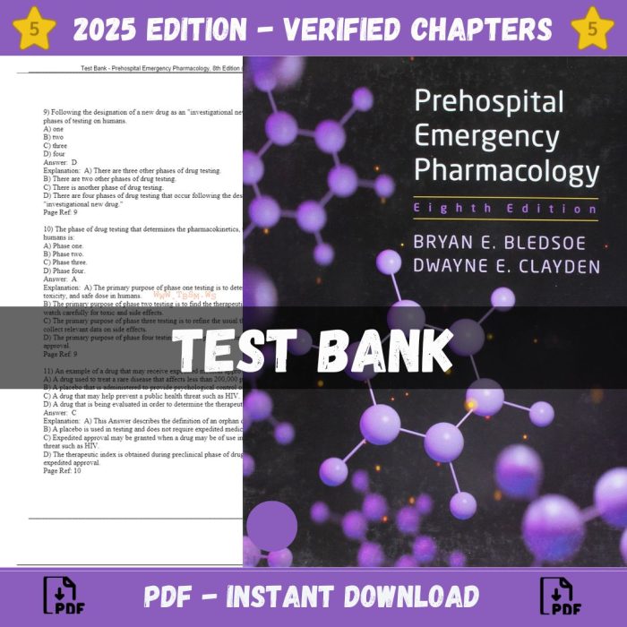 Test Bank – Prehospital Emergency Pharmacology, 8th Edition (Bledsoe, 2018)-Pass Test Bank