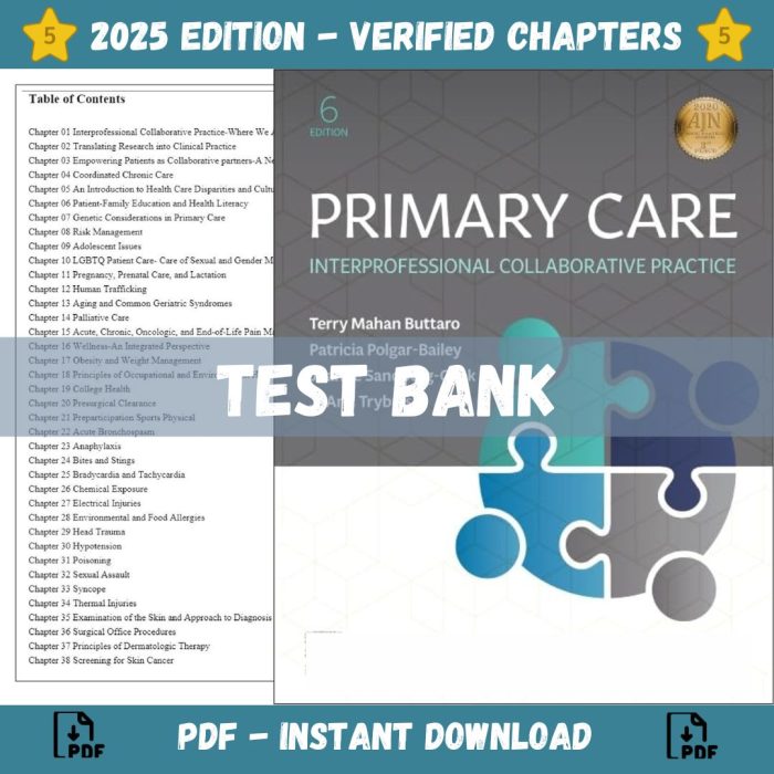 Test Bank – Primary Care, Interprofessional Collaborative Practice, 6th Edition (Buttaro, 2021)-Pass Test Bank