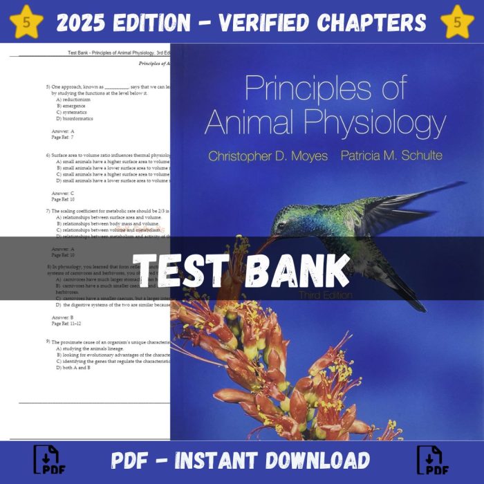Test Bank – Principles of Animal Physiology, 3rd Edition (Moyes, 2016)-Pass Test Bank
