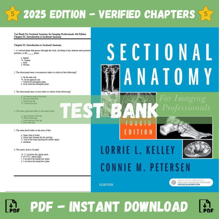 Test Bank – Sectional Anatomy For Imaging Professionals, 4th Edition (Lorrie L. Kelley ,2019)-Pass Test Bank