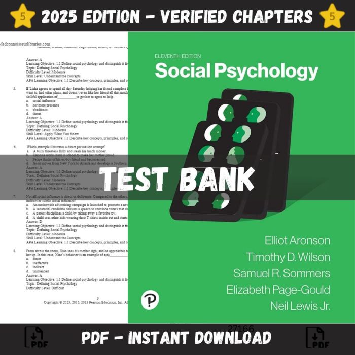 Test Bank – Social Psychology 11th Edition (Aronson, 2024)-Pass Test Bank