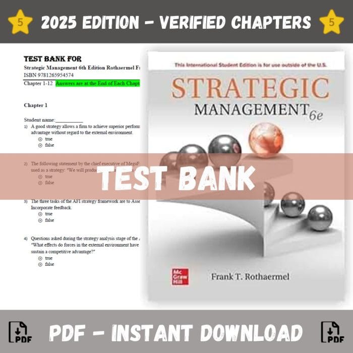 Test Bank – Strategic Management, 6th Edition (Rothaermel Frank, 2024)-Pass Test Bank