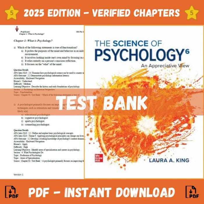 Test Bank – The Science of Psychology: An Appreciative View, 6th Edition (Laura A. King, 2023)-Pass Test Bank