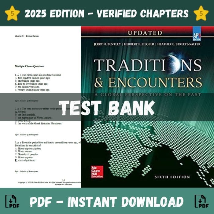 Test Bank – Traditions & Encounter A Global Perspective on the Past, 6th Edition (Jerry Bentley, Herbert Ziegler – 2024)-Pass Test Bank