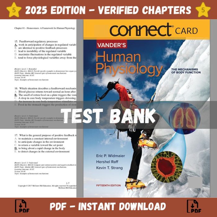 Test Bank – Vander Human Physiology 15th Edition (Widmaier, 2018)-Pass Test Bank