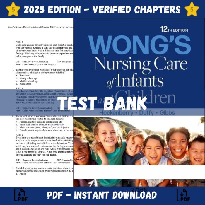 Test Bank – Wong’s Nursing Care of Infants and Children, 12th Edition (Marilyn J. Hockenberry, 2024)-Pass Test Bank