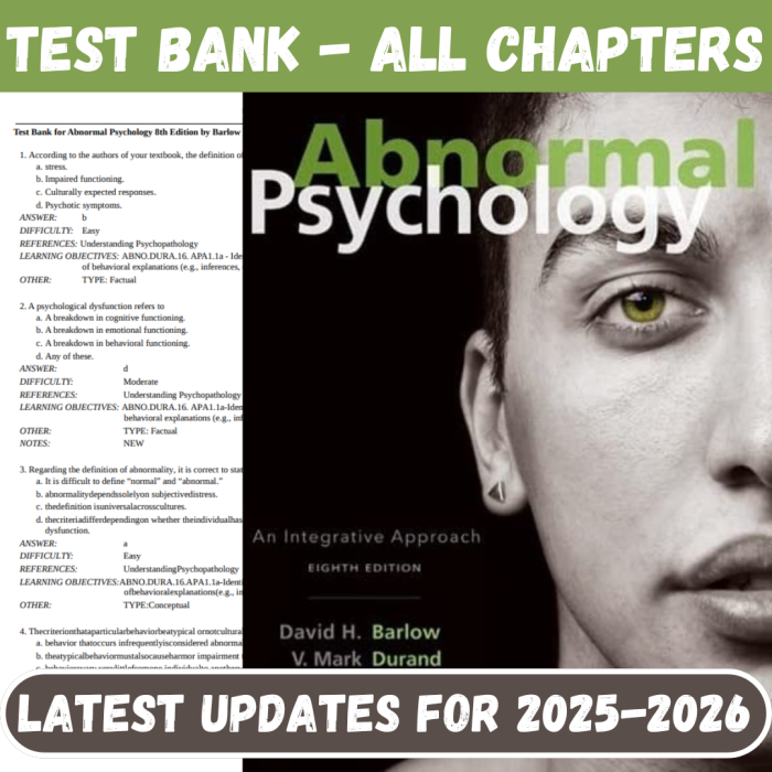 Test Bank for Abnormal Psychology 8th Edition by Barlow-Pass Test Bank