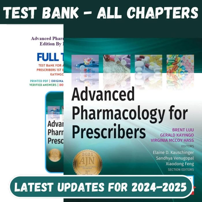 Test Bank for Advanced Pharmacology for Prescribers 1st Edition by Luu-Pass Test Bank