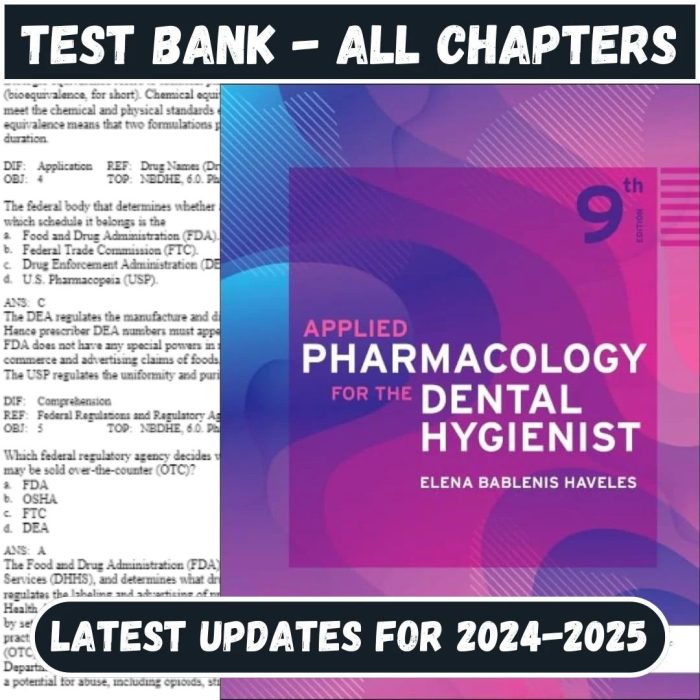 Test Bank for Applied Pharmacology for The Dental Hygienist 9th Edition by Elena Bablenis-Pass Test Bank
