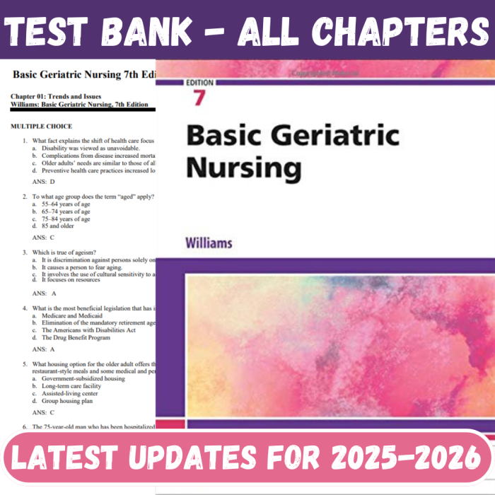 Test Bank for Basic Geriatric Nursing 7th Edition by Patricia A. Williams-Pass Test Bank