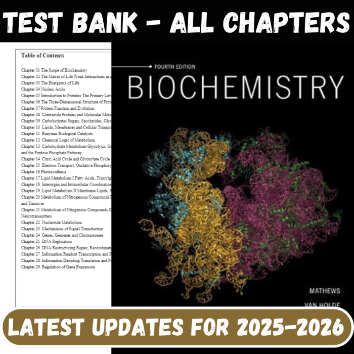 Test Bank for Biochemistry, 4th Edition by Mathews-Pass Test Bank