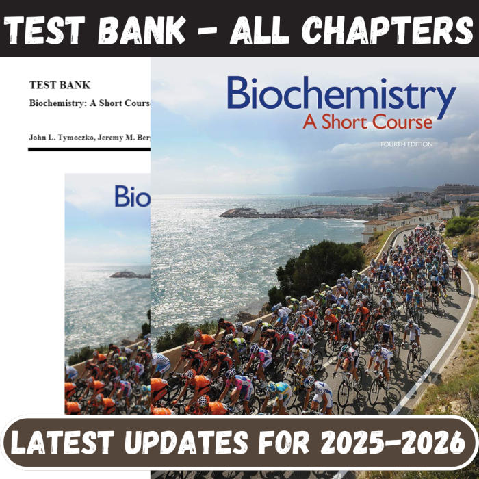 Test Bank for Biochemistry-A Short Course, 4th Edition by Tymoczko-Pass Test Bank
