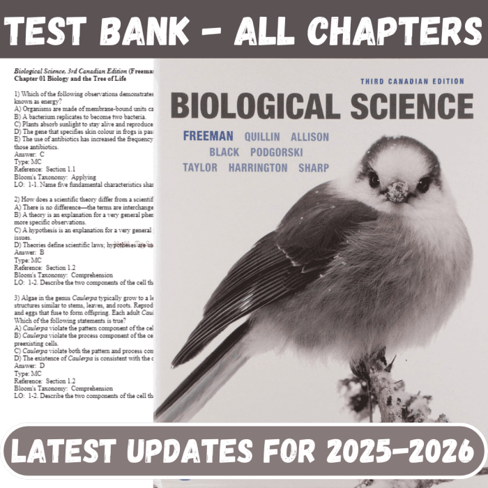 Test Bank for Biological Science, 3rd Canadian Edition by Freeman-Pass Test Bank