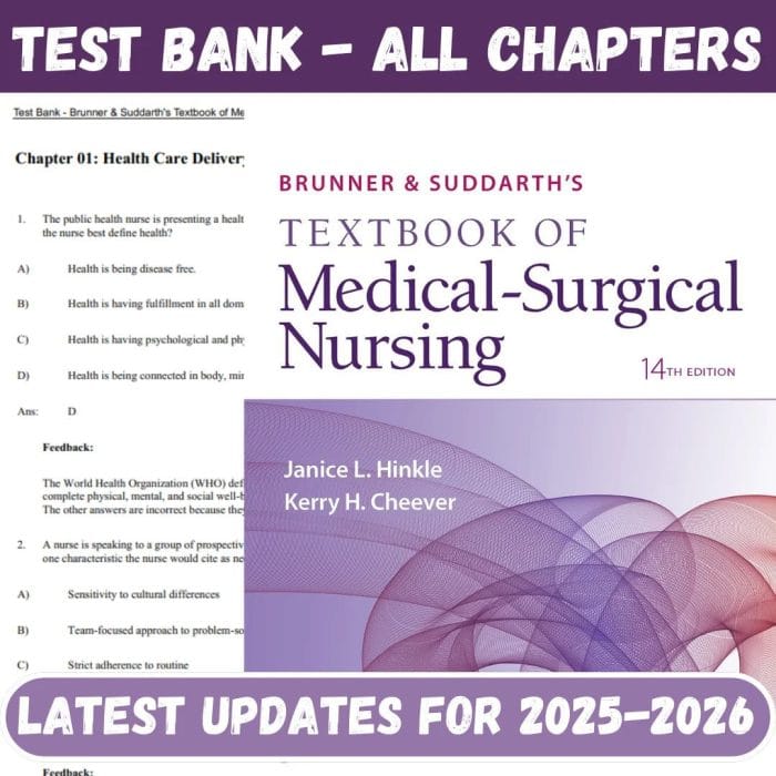 Test Bank for Brunner And Suddarths Textbook Of Medical Surgical Nursing 14 Edition by R.N. Hinkle-Pass Test Bank