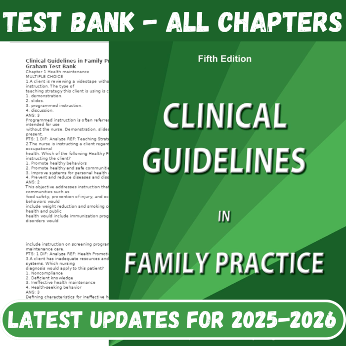 Test Bank for Clinical Guidelines in Family Practice 5th Edition by Uphold Graham-Pass Test Bank