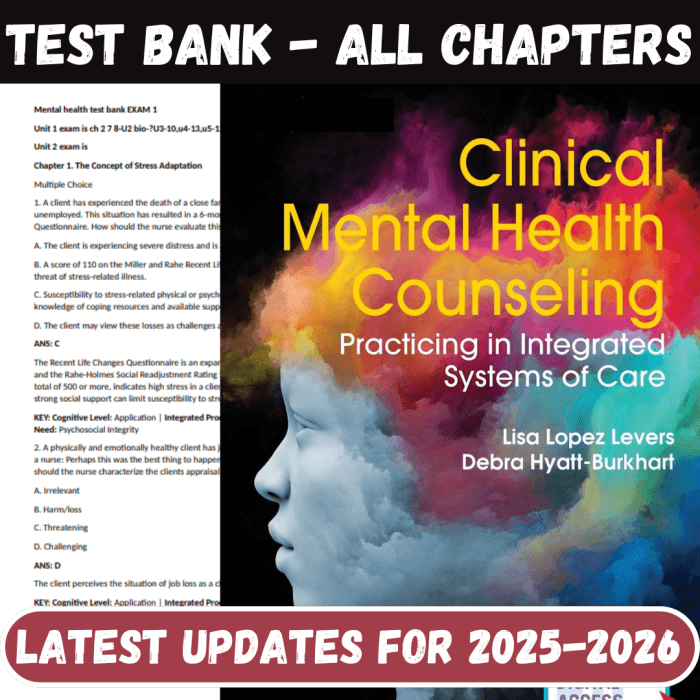 Test Bank for Clinical Mental Health Counseling Practicing In Integrated Systems Of Care 1st Edition by Levers-Pass Test Bank