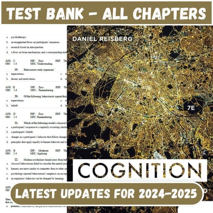 Test Bank for Cognition Exploring the Science of the Mind 7th Edition by Daniel Reisberg-Pass Test Bank