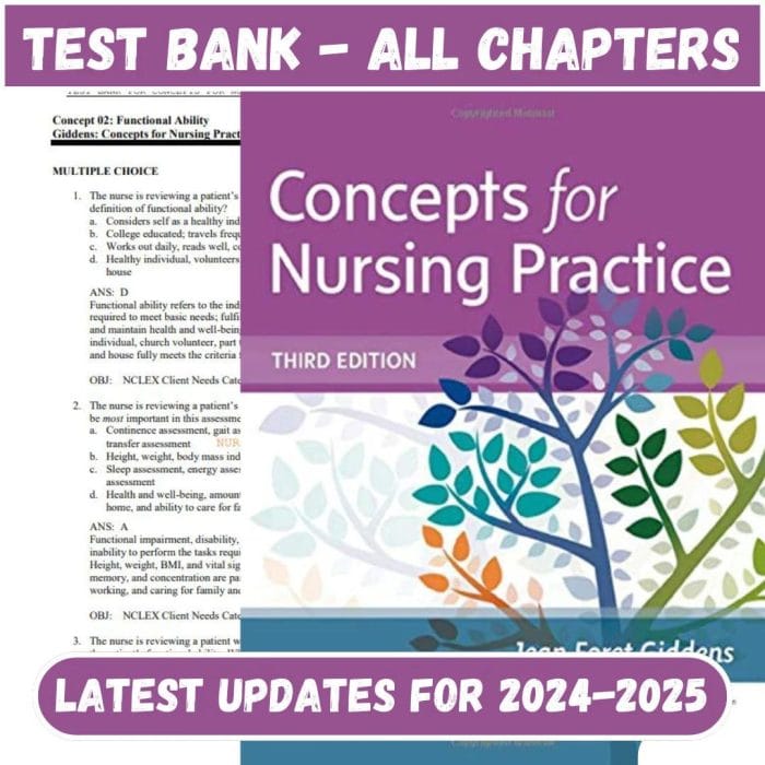 Test Bank for Concepts for Nursing Practice 3rd Edition by Jean Foret Giddens-Pass Test Bank