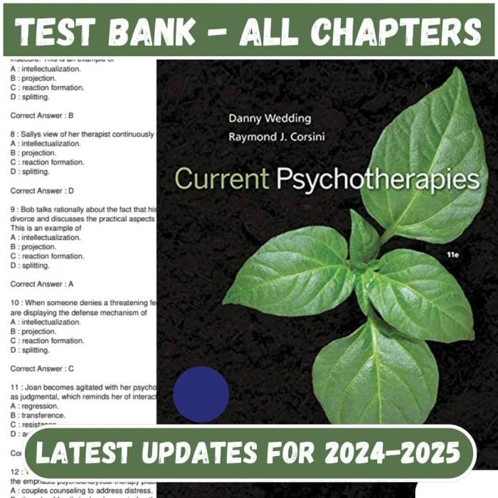 Test Bank for Current Psychotherapies 11th Edition by Danny Wedding-Pass Test Bank