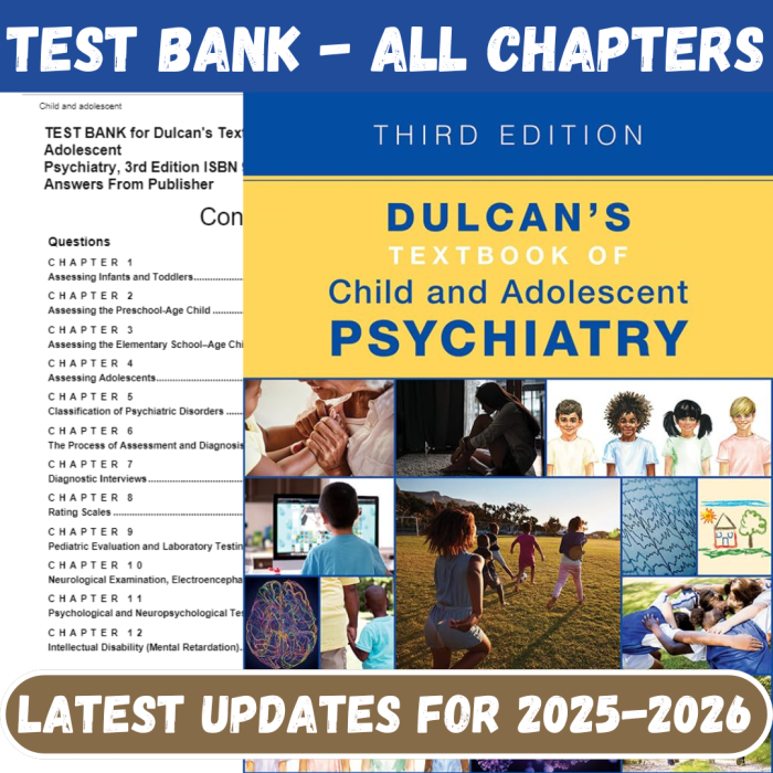 Test Bank for Dulcan’s Textbook of Child and Adolescent Psychiatry 3rd Edition-Pass Test Bank