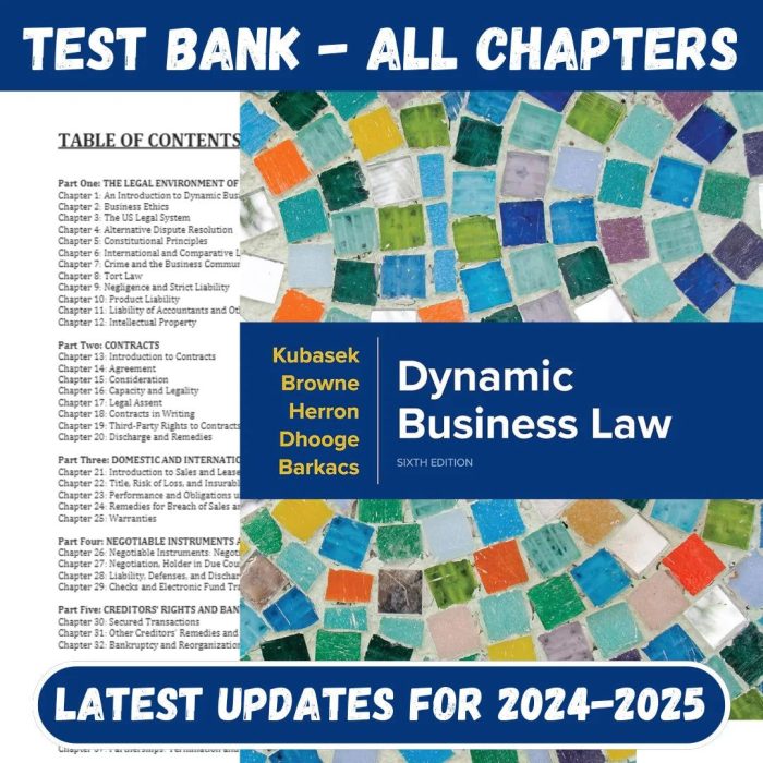 Test Bank for Dynamic Business Law 6th Edition by Kubasek-Pass Test Bank