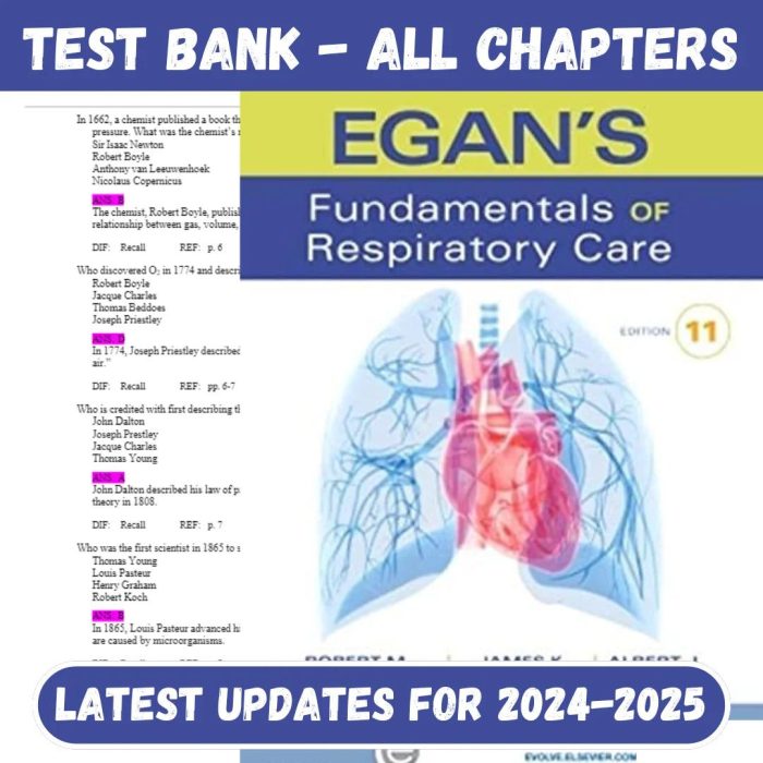 Test Bank for Egan’s Fundamentals of Respiratory Care 11th Edition by Robert M. Kacmarek-Pass Test Bank