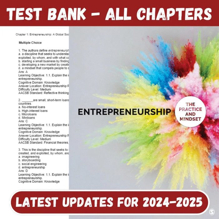 Test Bank for Entrepreneurship: The Practice and Mindset 1st Edition by Heidi-Pass Test Bank