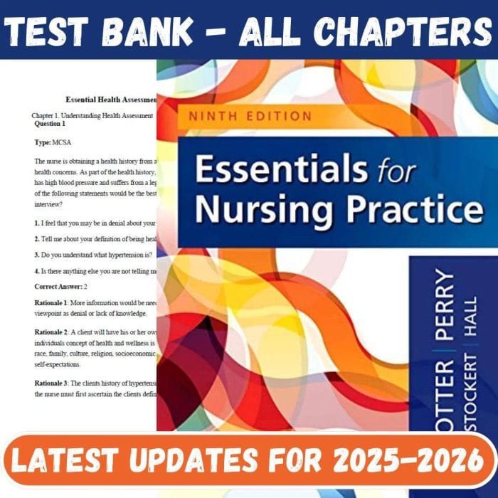 Test Bank for Essentials for Nursing Practice 9th Edition by Potter Perry-Pass Test Bank