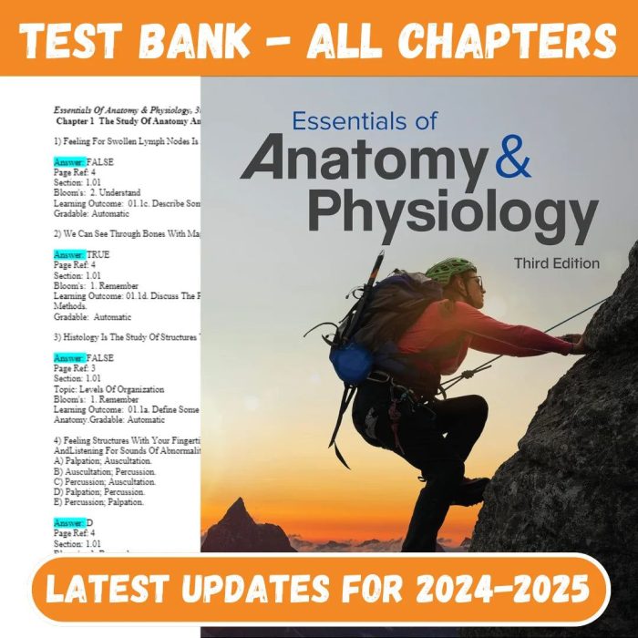 Test Bank for Essentials of Anatomy & Physiology 3rd Edition by Kenneth Saladin-Pass Test Bank